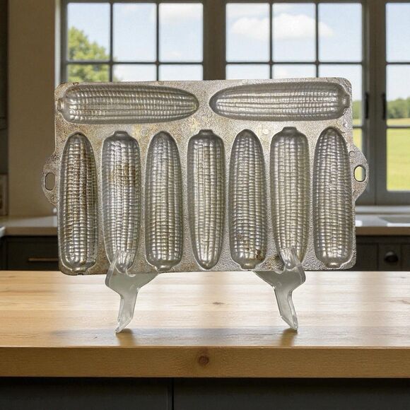 Vtg CAST ALUMINUM Cornbread Pan 9 Ear Corn Cob Stick Unmarked Muffin Pan Mold - Picture 1 of 5